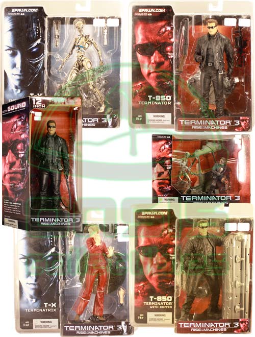Oasis Collectibles Inc. - Terminator 3 - T-X Terminatrix. T-X Endoskeleton, T-850 Terminator, T-850 Terminator with Coffin, 12" T-850 Terminator, "The End Battle" Box